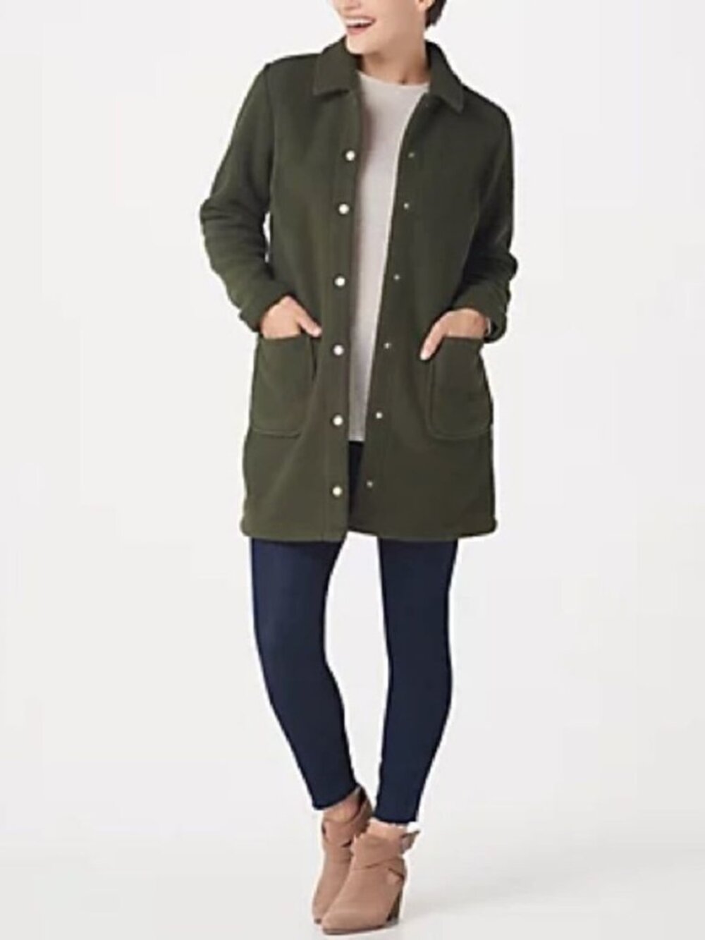 Denim & Co. Sherpa Bonded with Fleece Snap Jacket